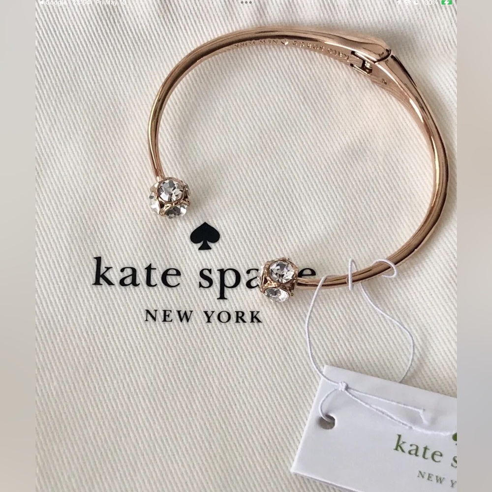 Kate Spade Lady Marmalade Rose Gold CZ Hinged Cuff Bracelet W/ Pouch NWT